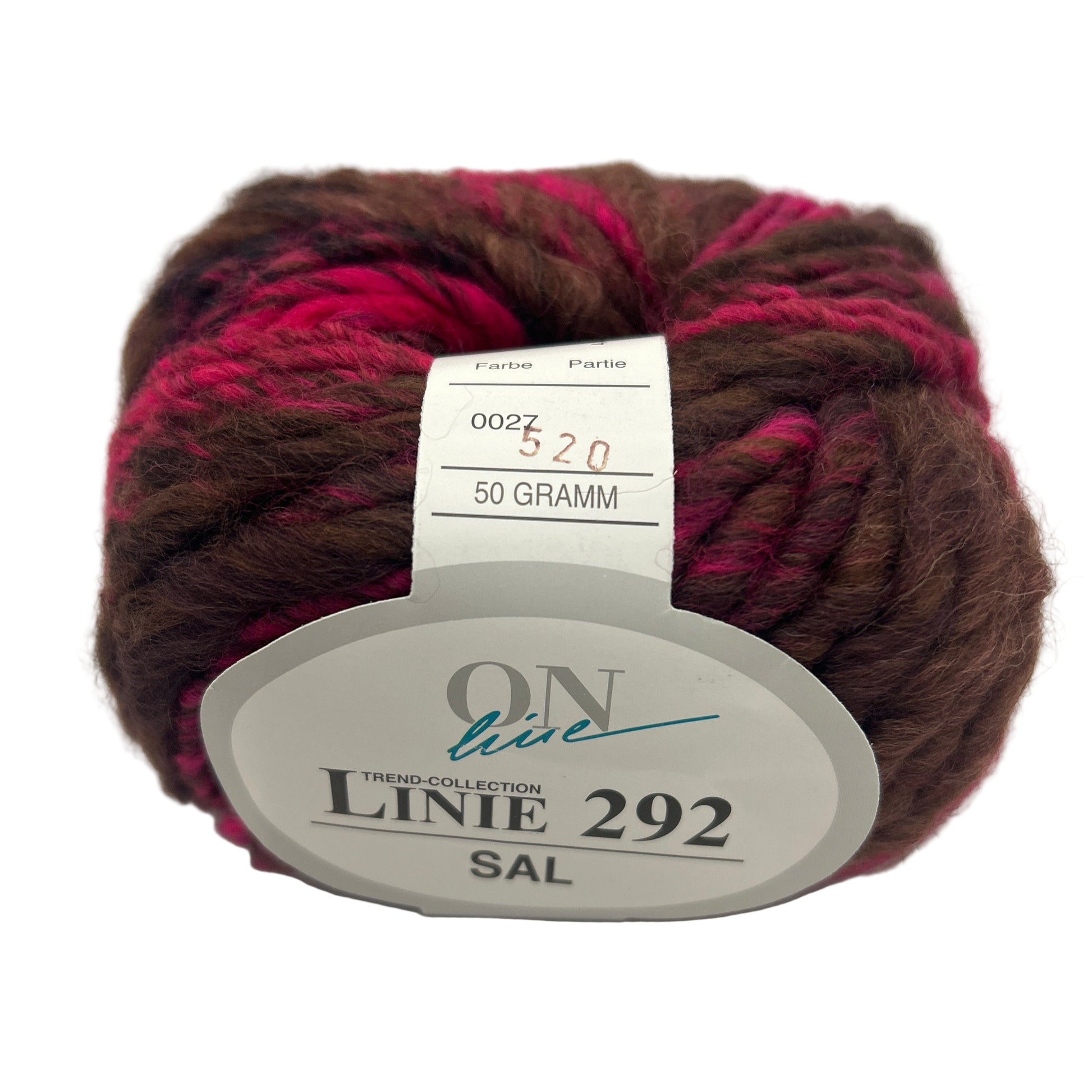Ball of yarn with a label on a white background