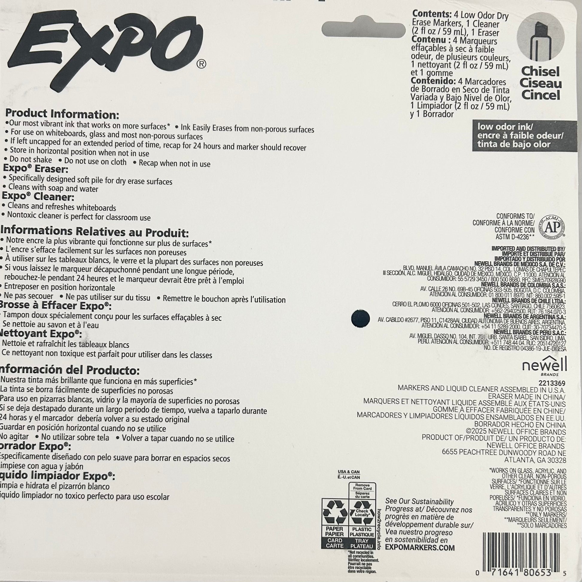 Back of Expo marker packaging with product information and branding.