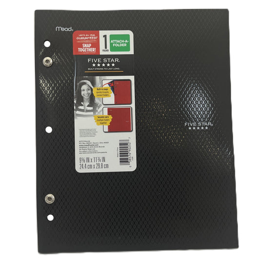 Black Five Star attach-a-folder with a label on a white background