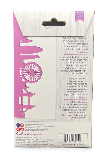Cardboard folder packaging with pink silhouette design on a white background