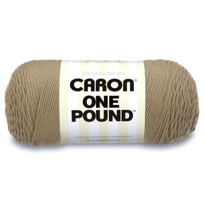 Ball of yarn with Caron One Pound label on a white background