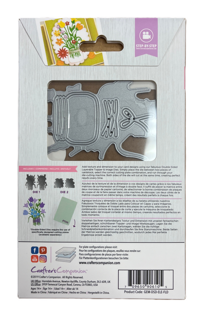 Craft die set packaging with clear window showing die, brand logo, and text.