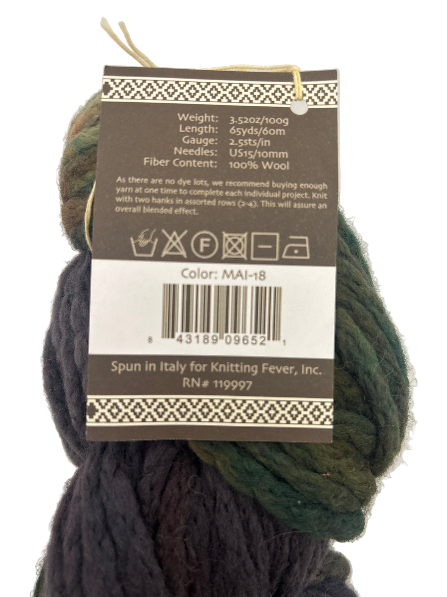 Ball of yarn with a label on a white background