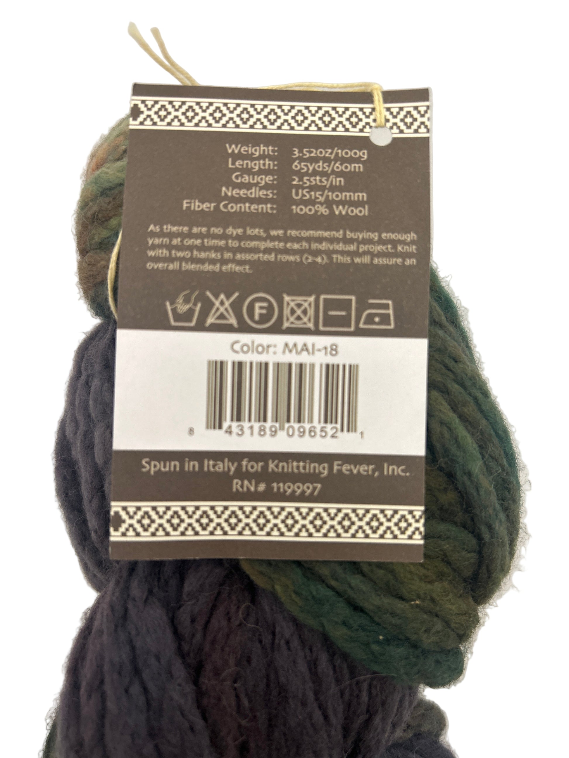 Ball of yarn with a label on a white background