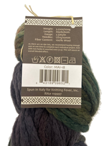 Ball of yarn with a label on a white background