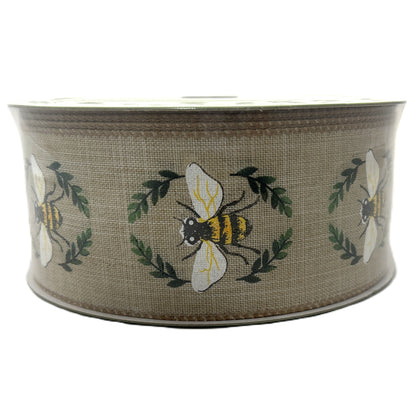 Bee Linen Look - 2.5” x 50 yds - Wire Edged Premium Ribbon