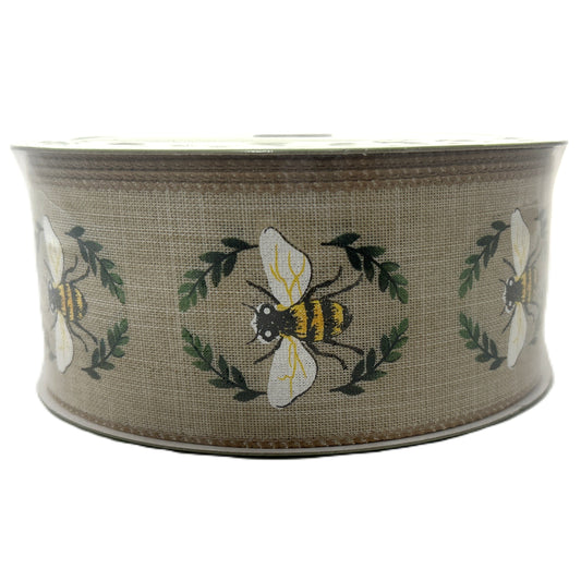 Bee Linen Look - 2.5” x 50 yds - Wire Edged Premium Ribbon