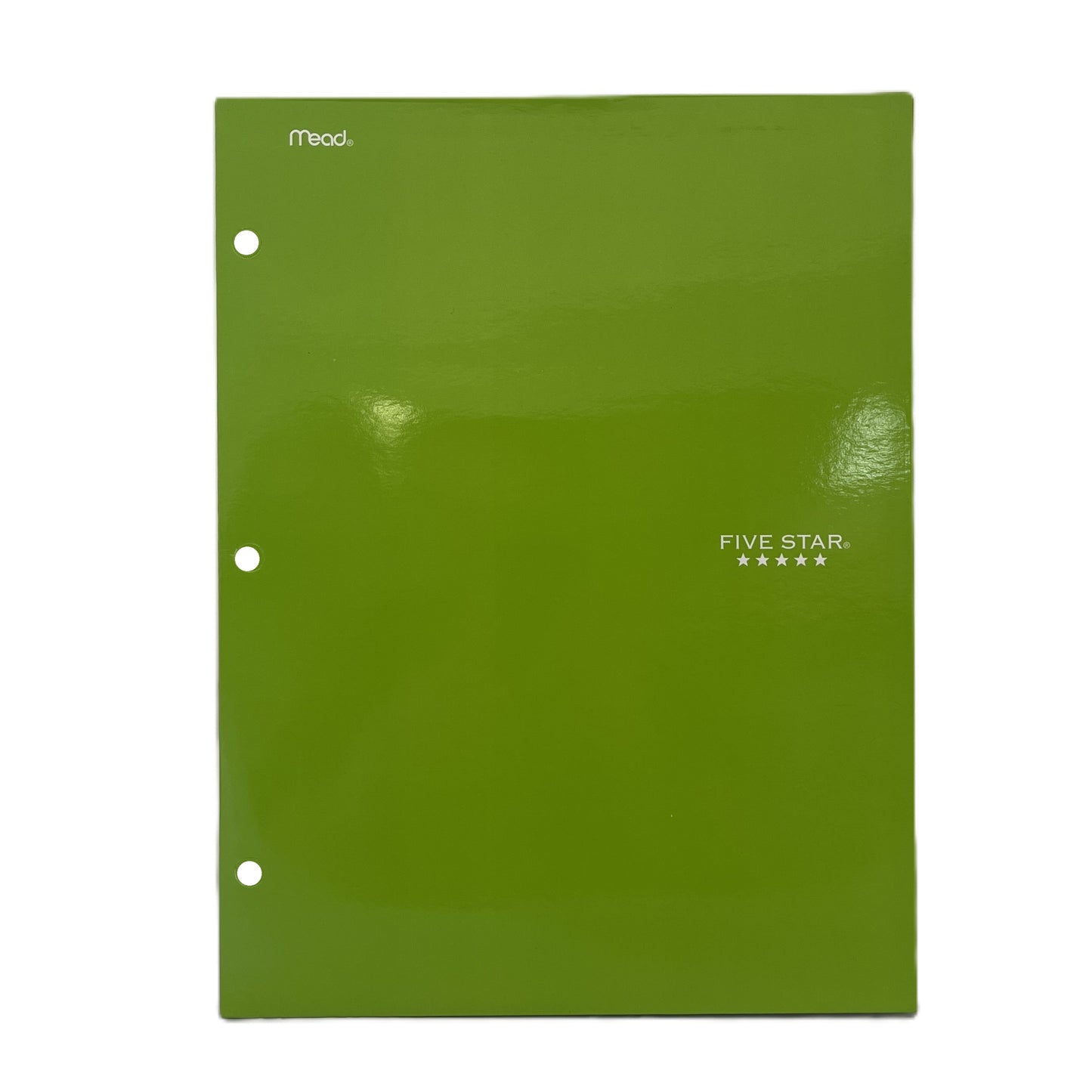 Green three-ring binder with 'Five Star' branding on a white background