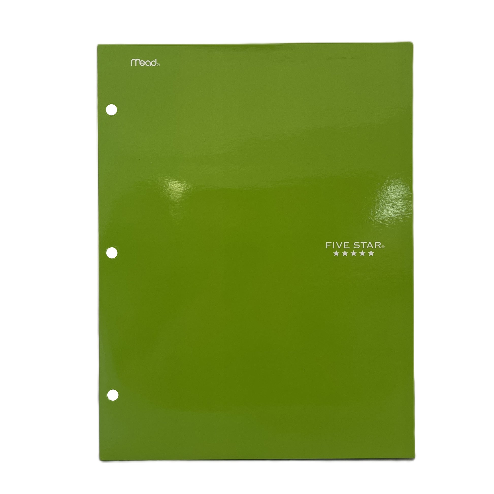 Green three-ring binder with 'Five Star' branding on a white background