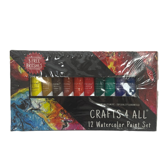 Packaged set of Crafts 4 All watercolor paint with colorful design on a white background