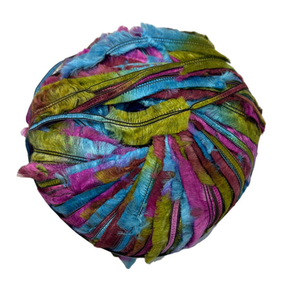 Multicolored yarn ball on a white background