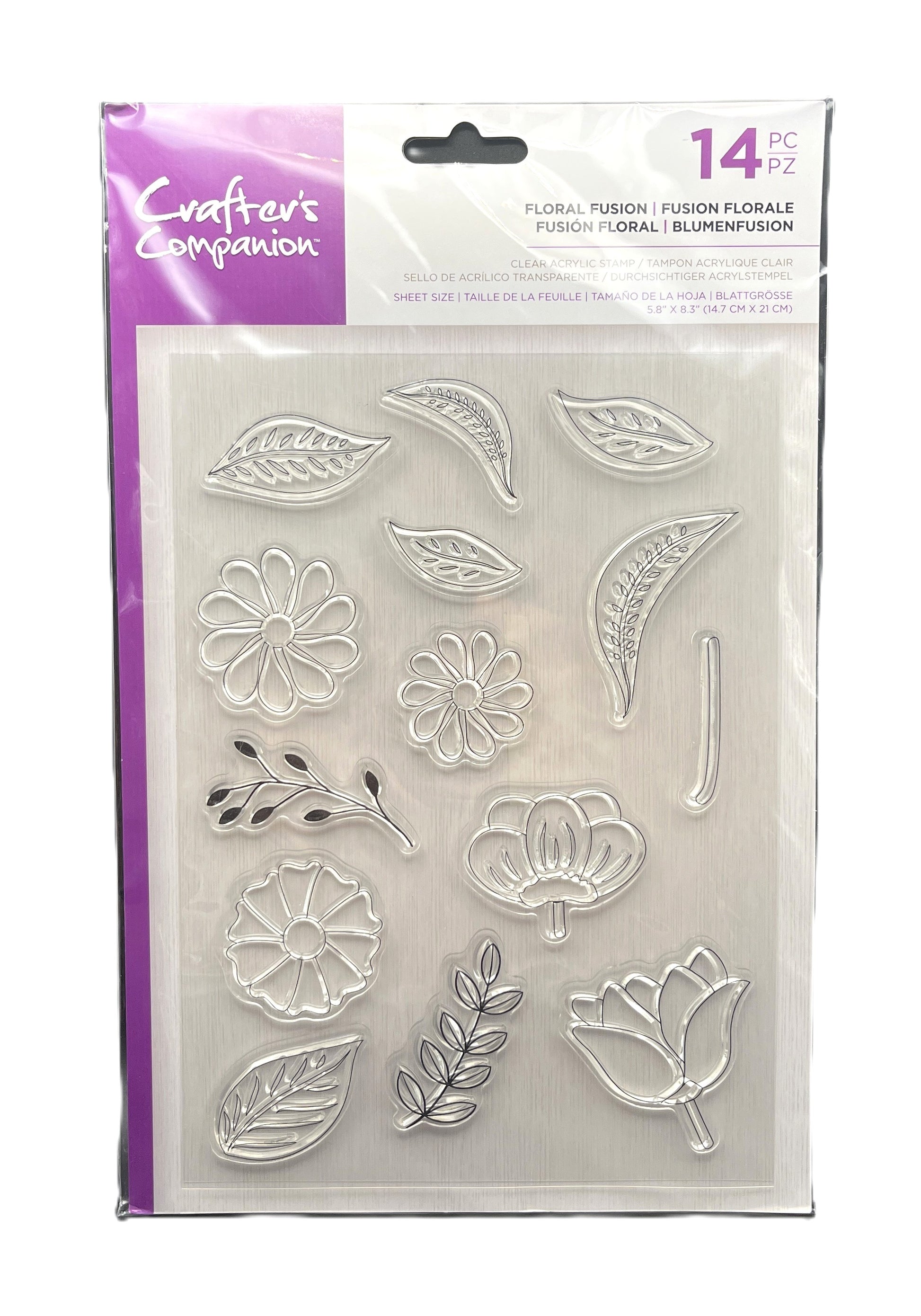 Packaged set of floral and leaf-shaped stamps with Crafter's Companion branding.