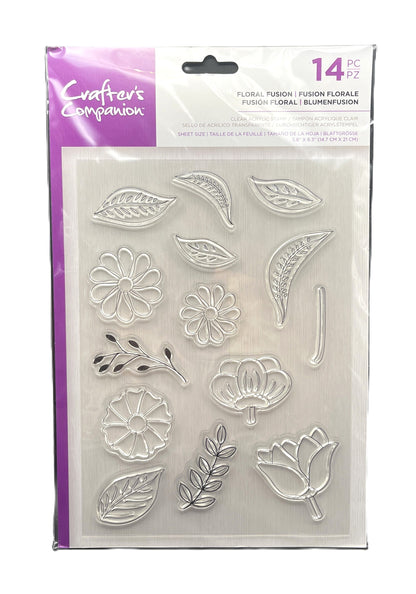 Packaged set of floral and leaf-shaped stamps with Crafter's Companion branding.