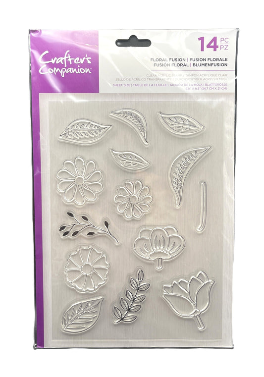 Packaged set of floral and leaf-shaped stamps with Crafter's Companion branding.