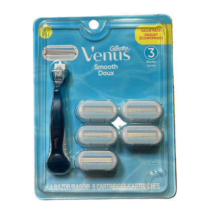 Gillette Venus Smooth Doux Women's Razor + 5 Cartridges