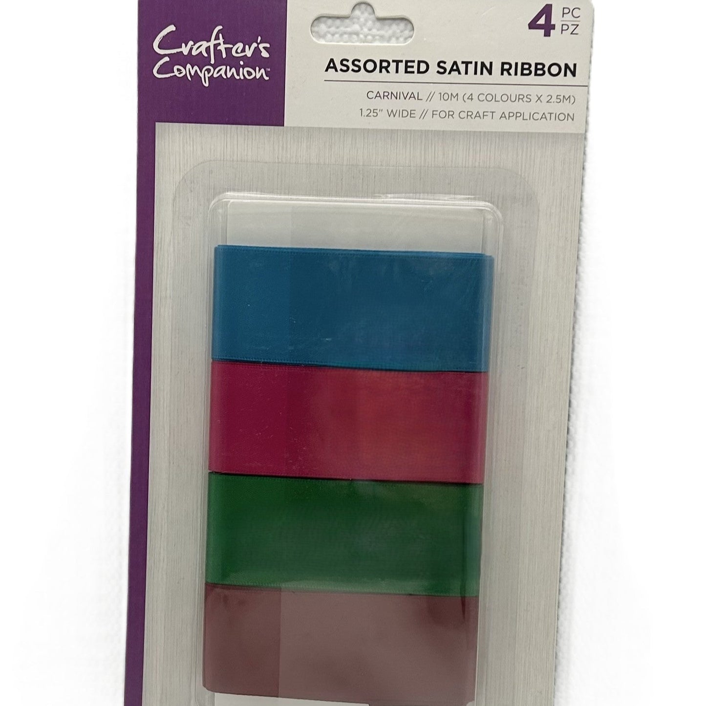 Assorted satin ribbon set in packaging with Crafter's Companion branding.