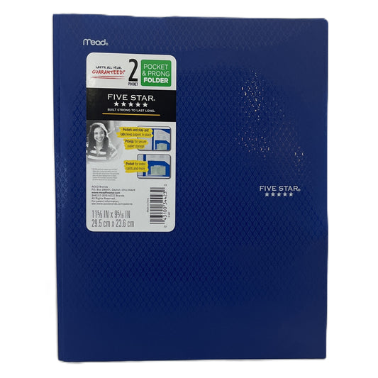 Blue Five Star folder with Mead label on a white background