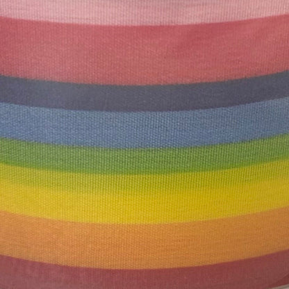 Close-up of fabric with multicolored horizontal stripes.