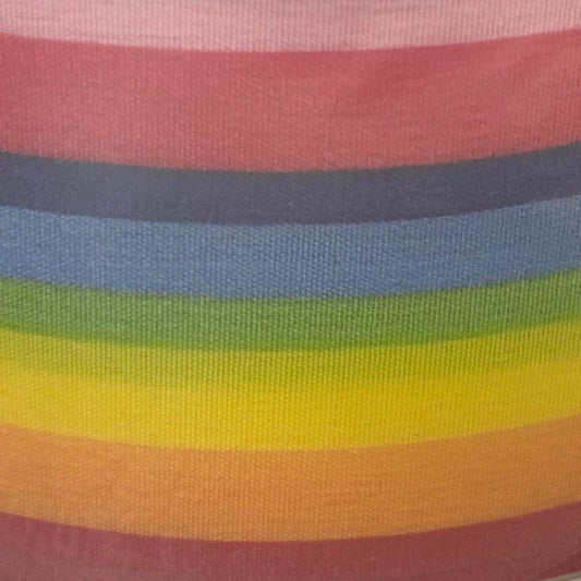 Close-up of fabric with multicolored horizontal stripes.