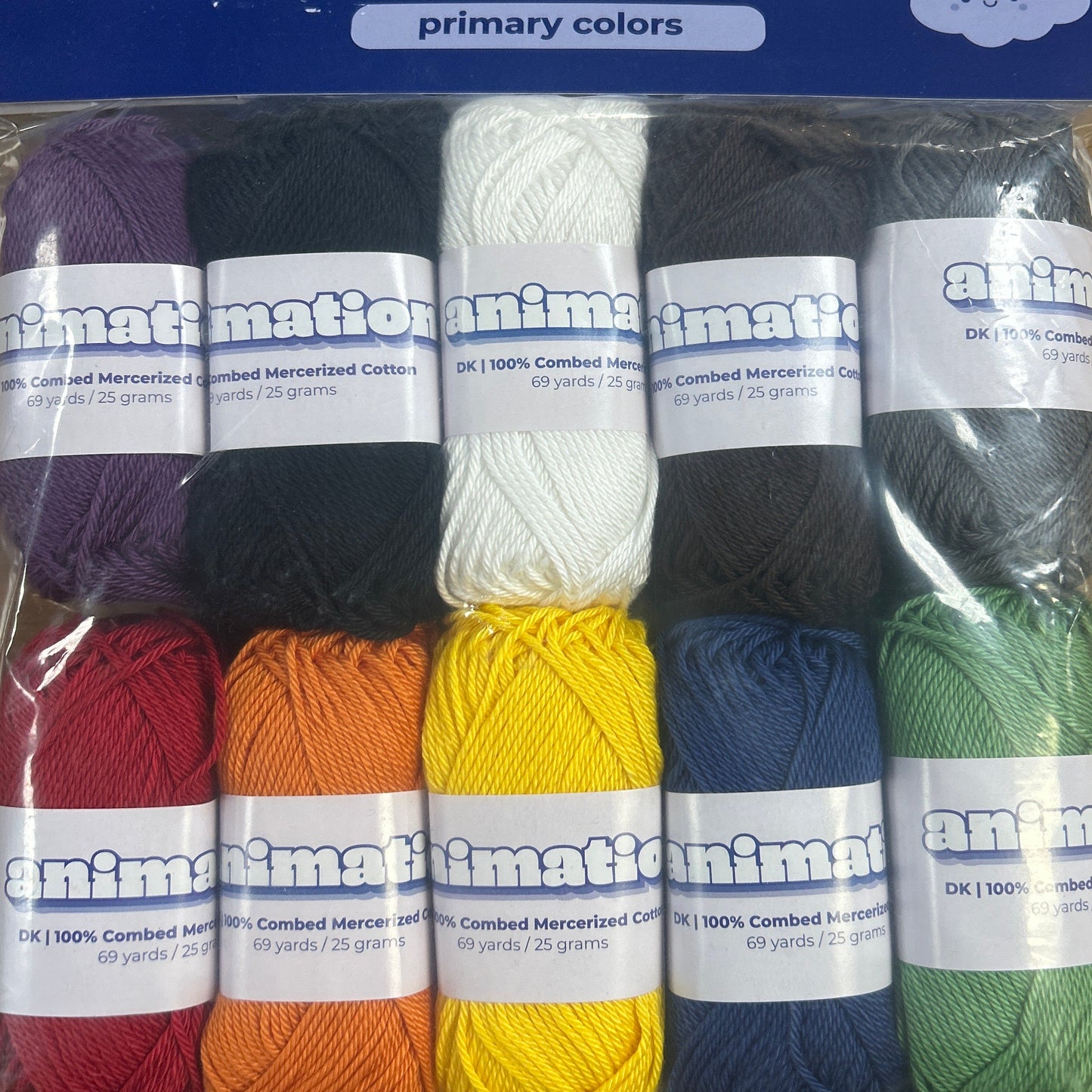 10pc Amigurumi - Primary Colors 25g Yarn Skein Set