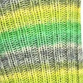 Close-up of a textured fabric with green, yellow, and gray pattern