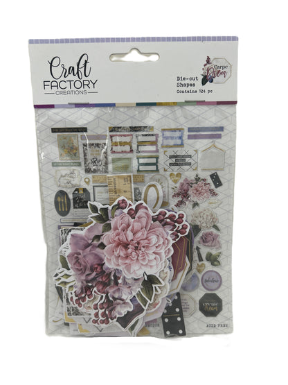 Packaged craft stickers with floral designs and 'Craft Factory' branding on a white background.