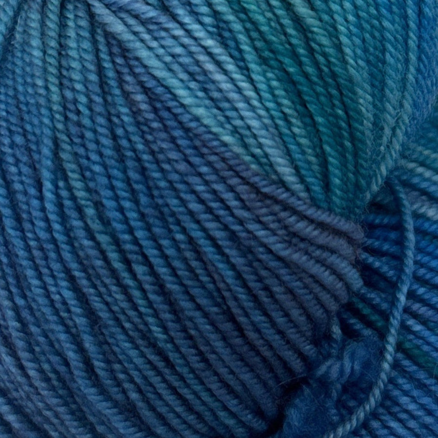 Close-up of blue yarn with a gradient effect