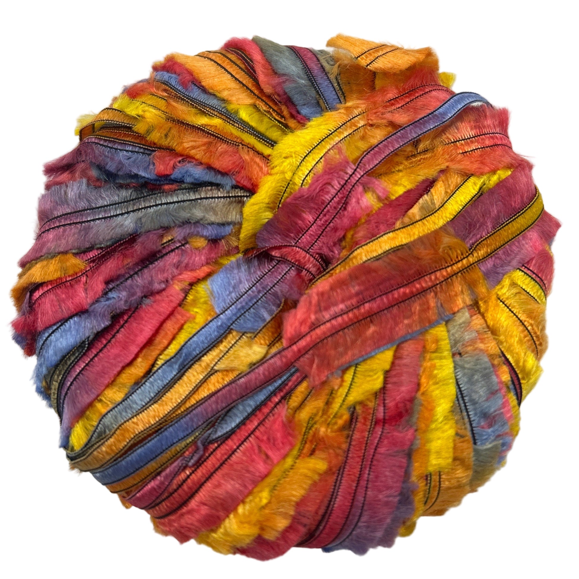 Multicolored skein of yarn on a white background