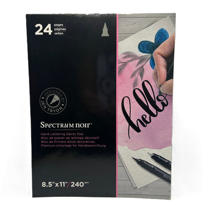 Spectrum Noir hand lettering decor pad packaging with black cover and colorful design on white background