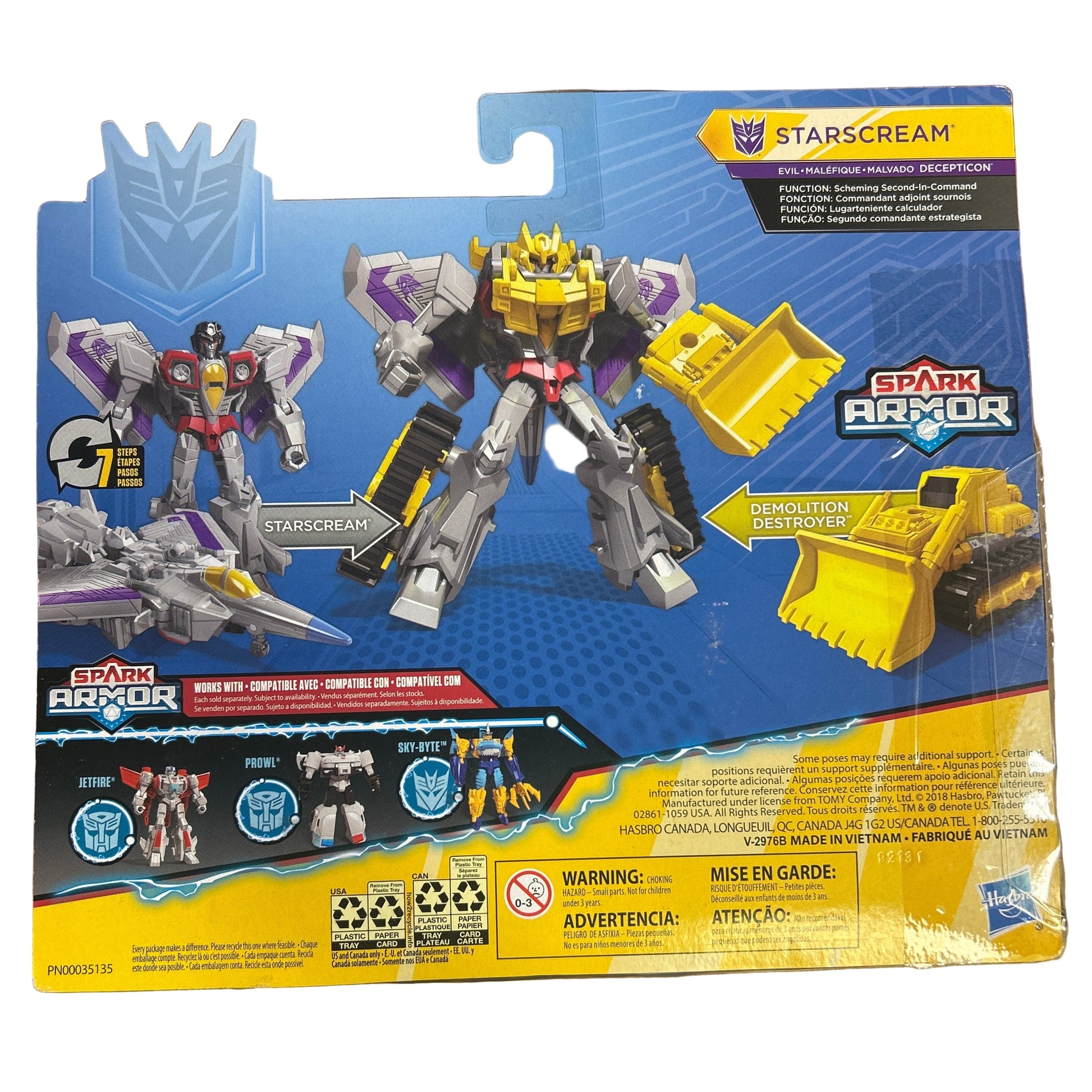 Toy package featuring a robot figure with spark armor on a wooden surface