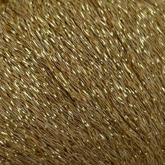 Close-up of brown yarn with metallic thread