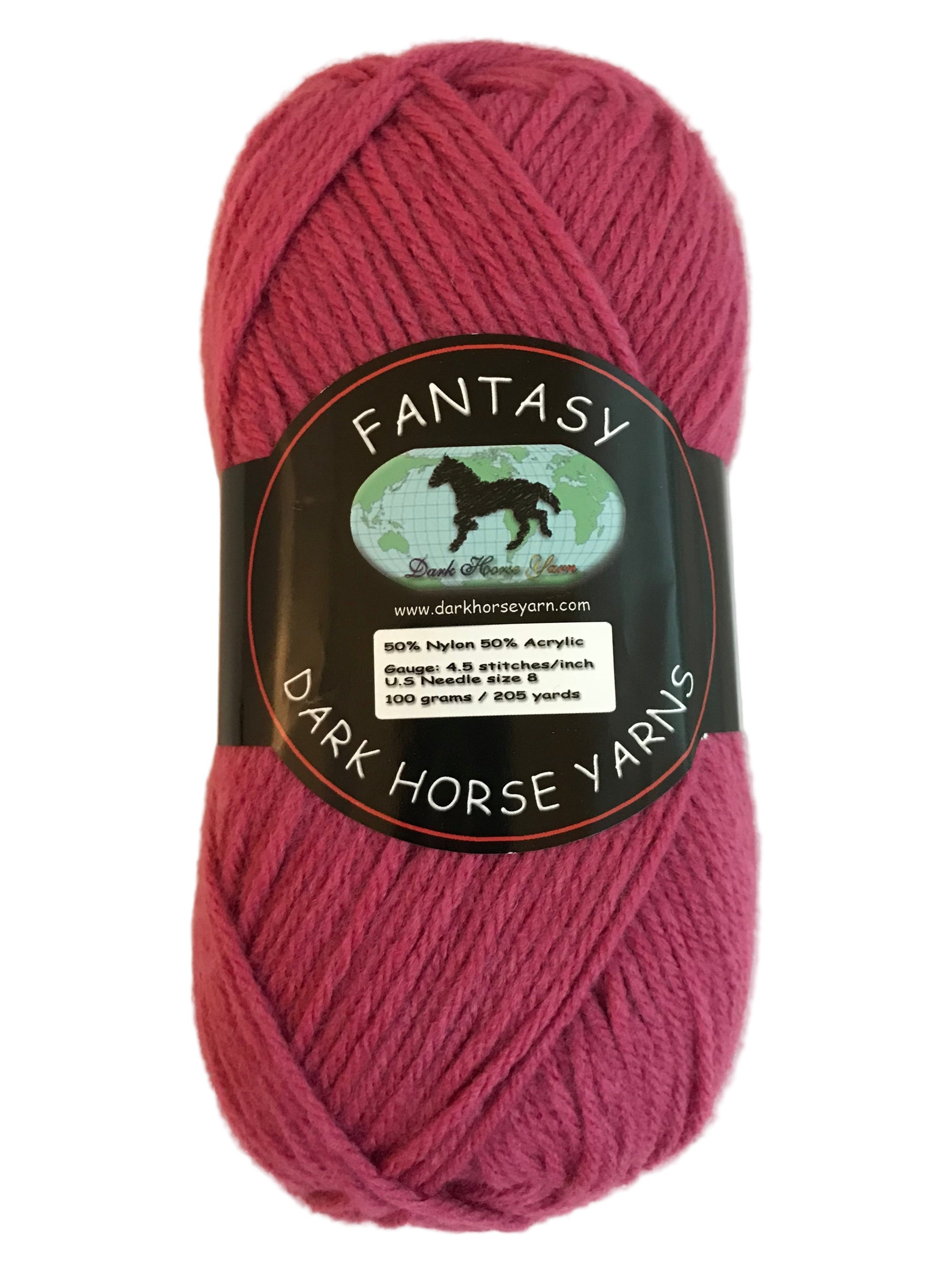 Ball of pink yarn with a 'Dark Horse Yarns' label on a light background