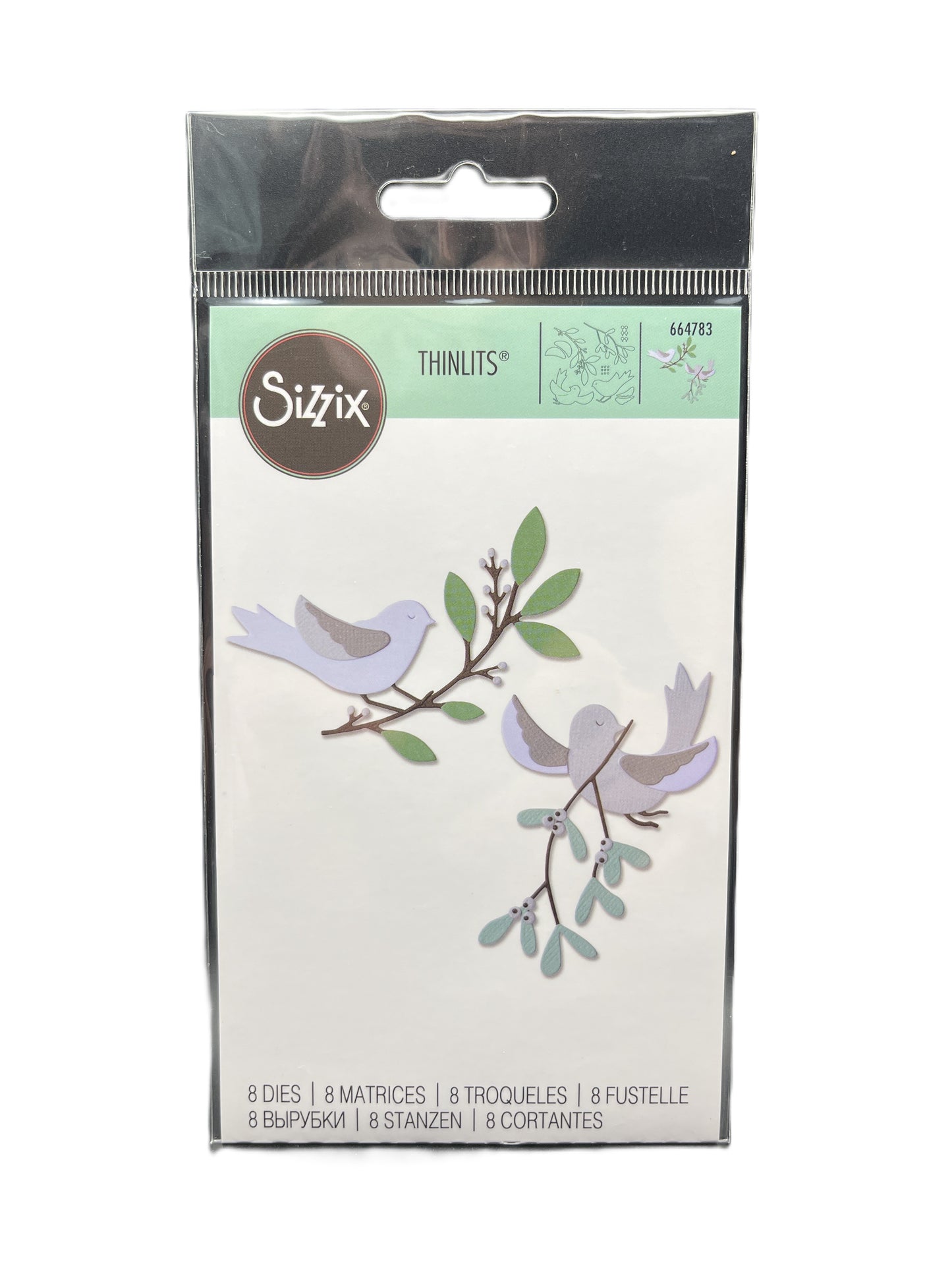 Sizzix Thinlits Die Set packaging with bird and branch design on a white background