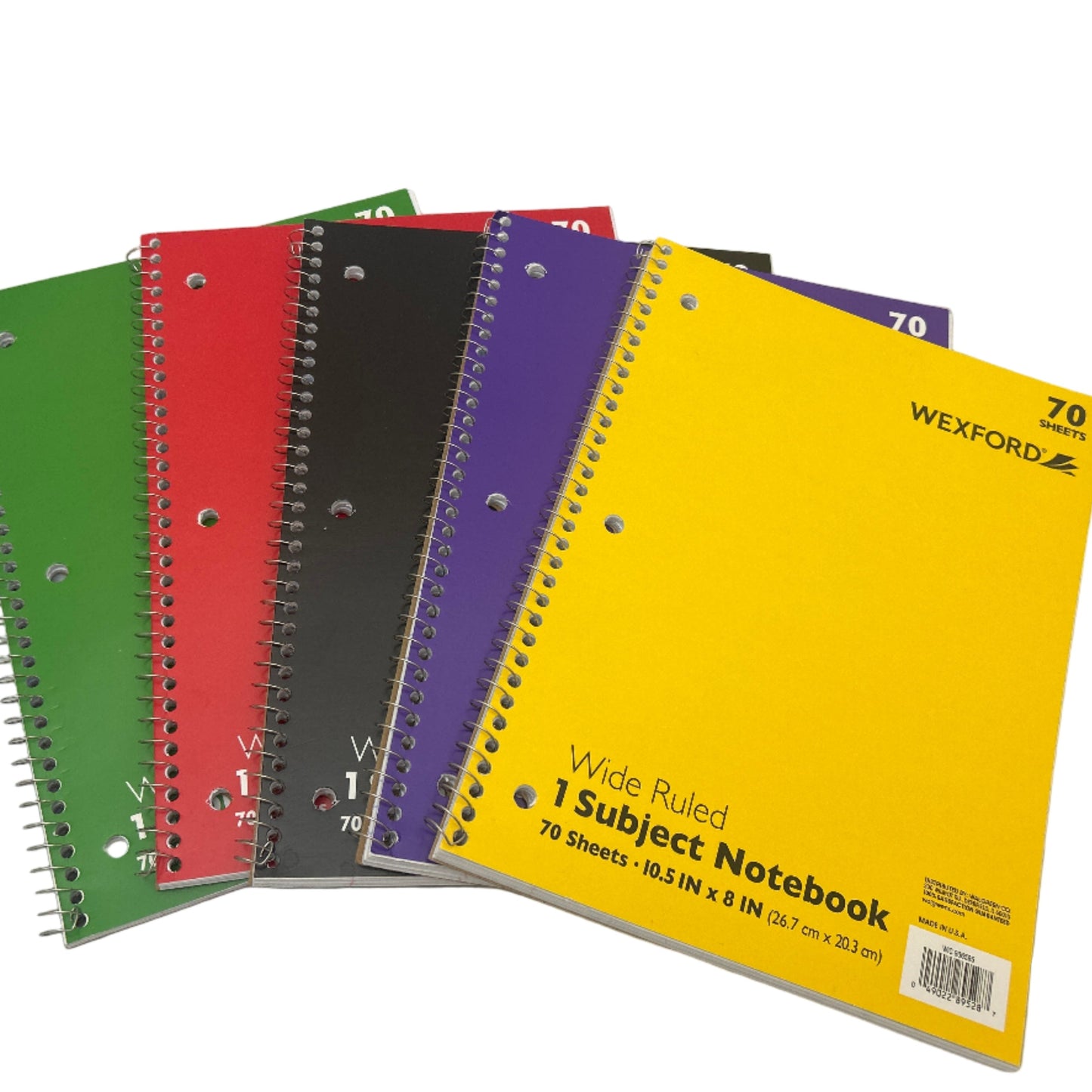Set of colorful Wexford notebooks on a white background