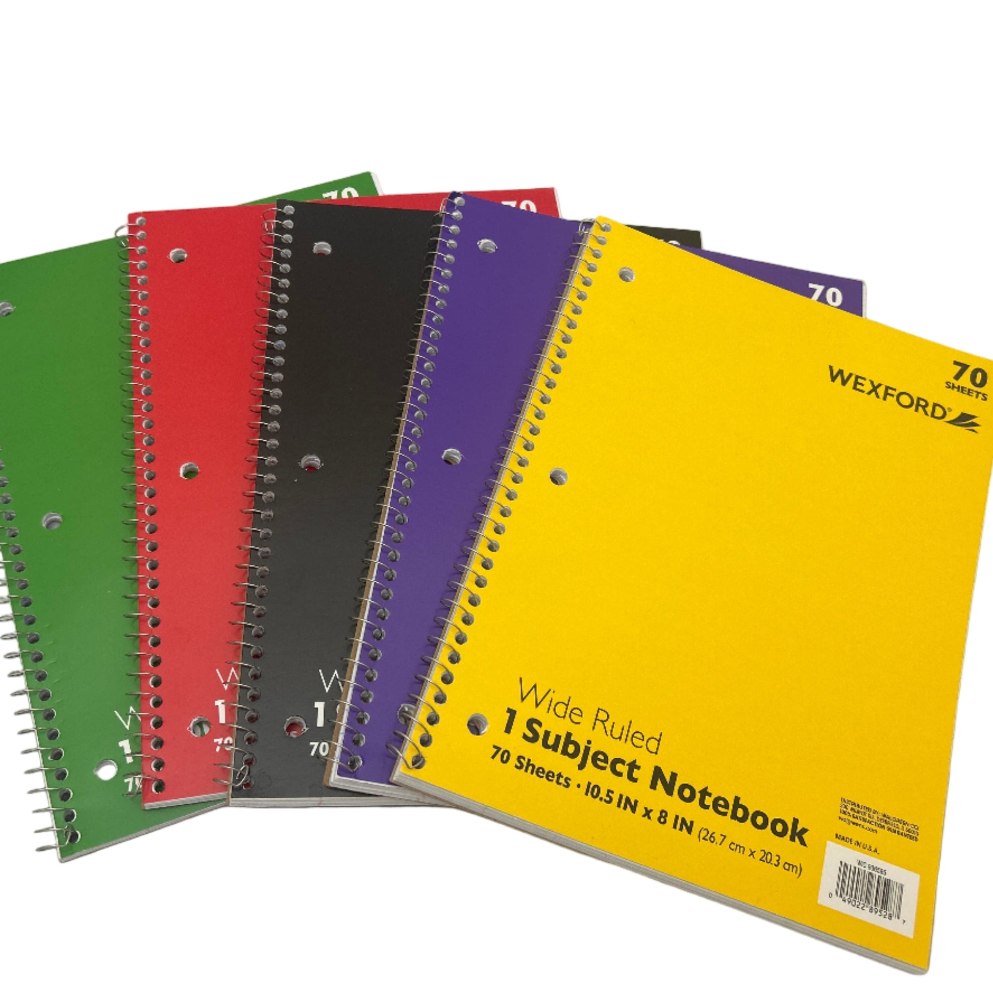 Set of colorful Wexford notebooks on a white background