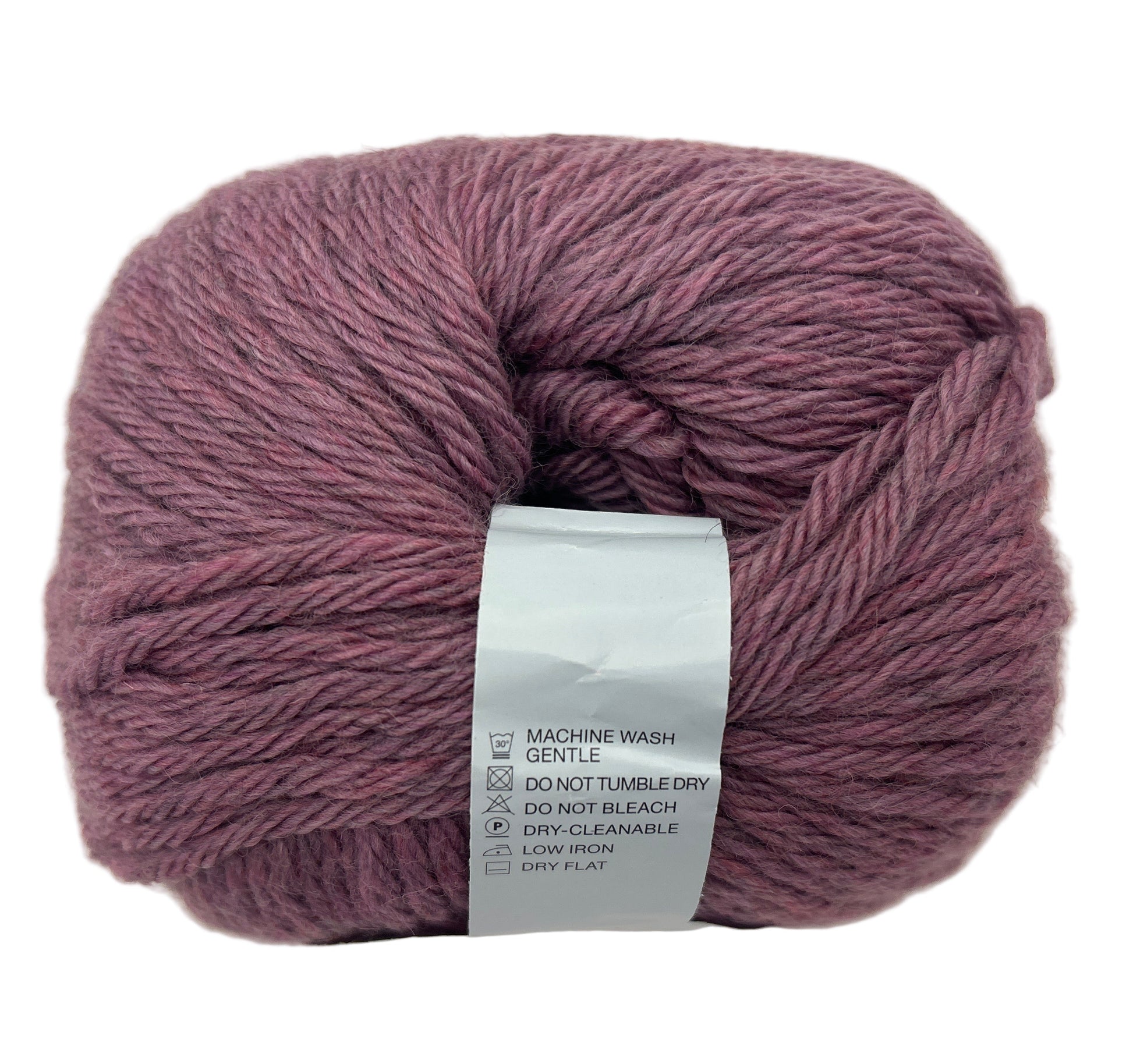 Ball of yarn with a label on a white background