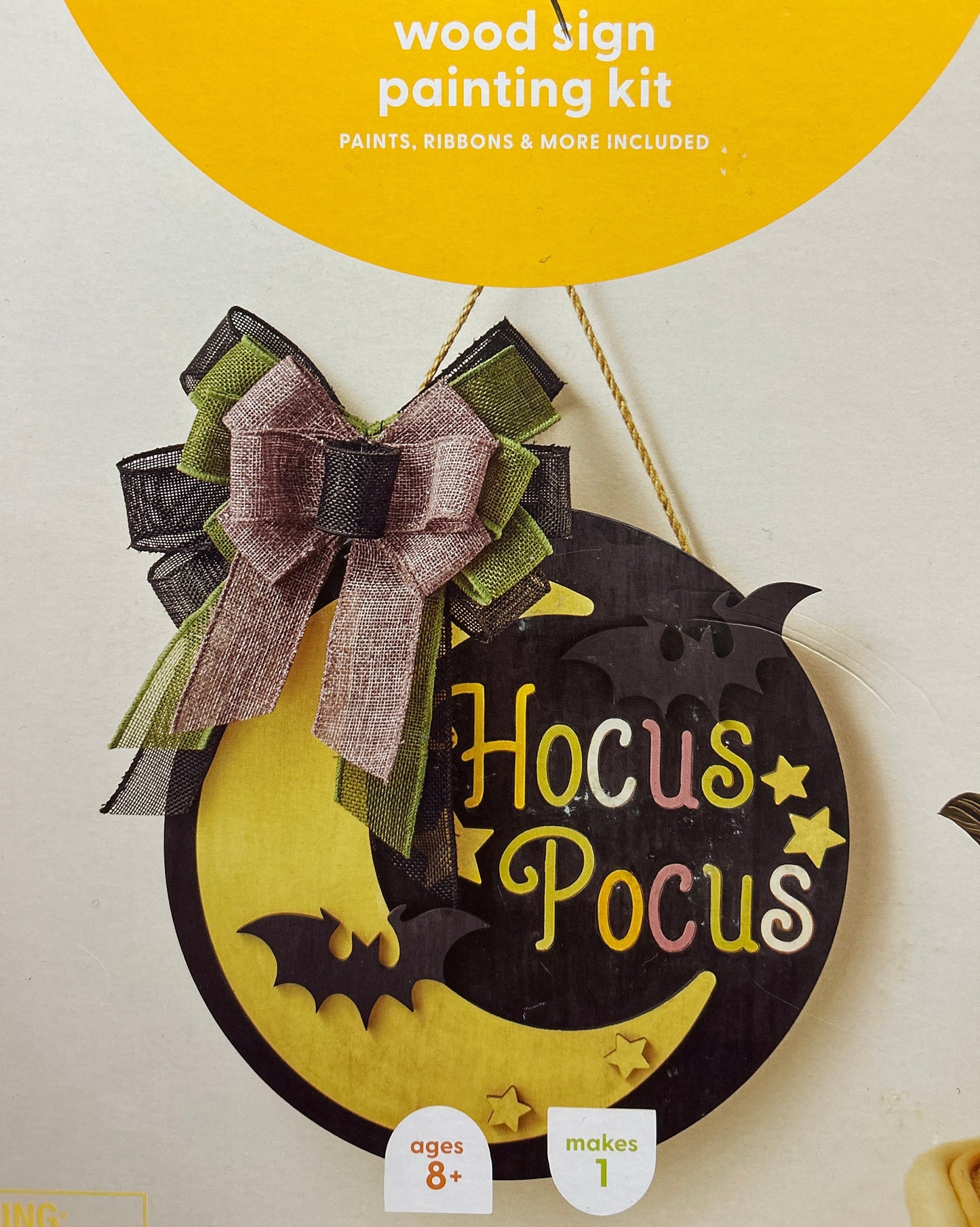 Wood sign painting kit with 'Hocus Pocus' design on a white background