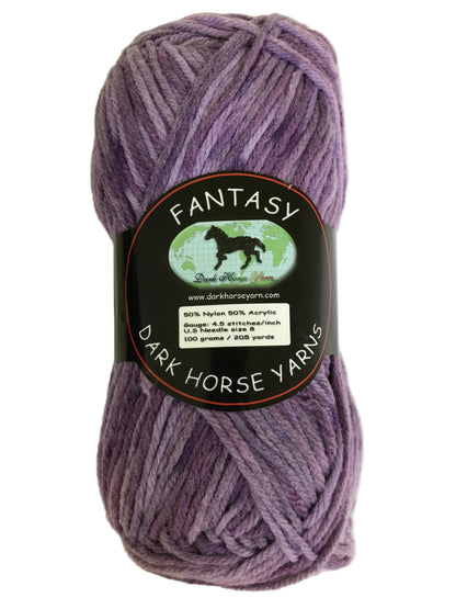 Ball of purple yarn with a 'Dark Horse Yarns' label on a white background