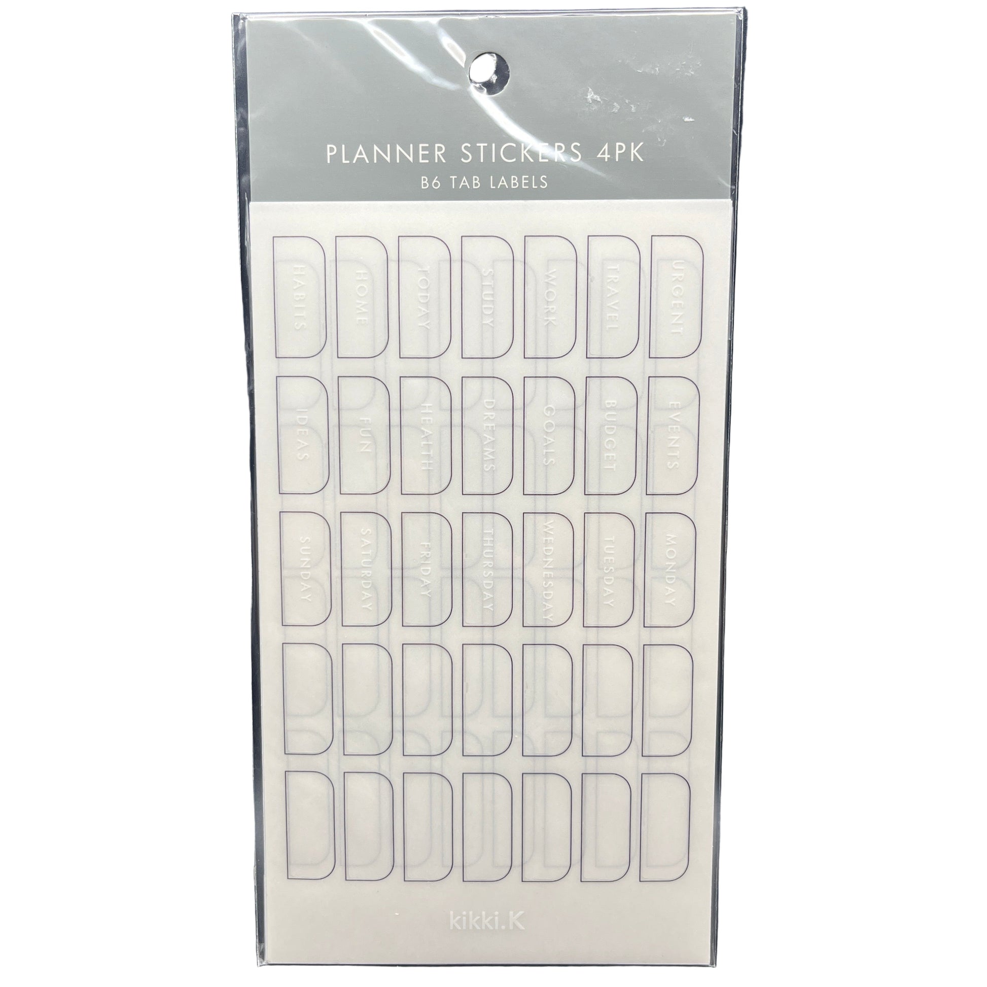 Packaging of planner stickers with a white background