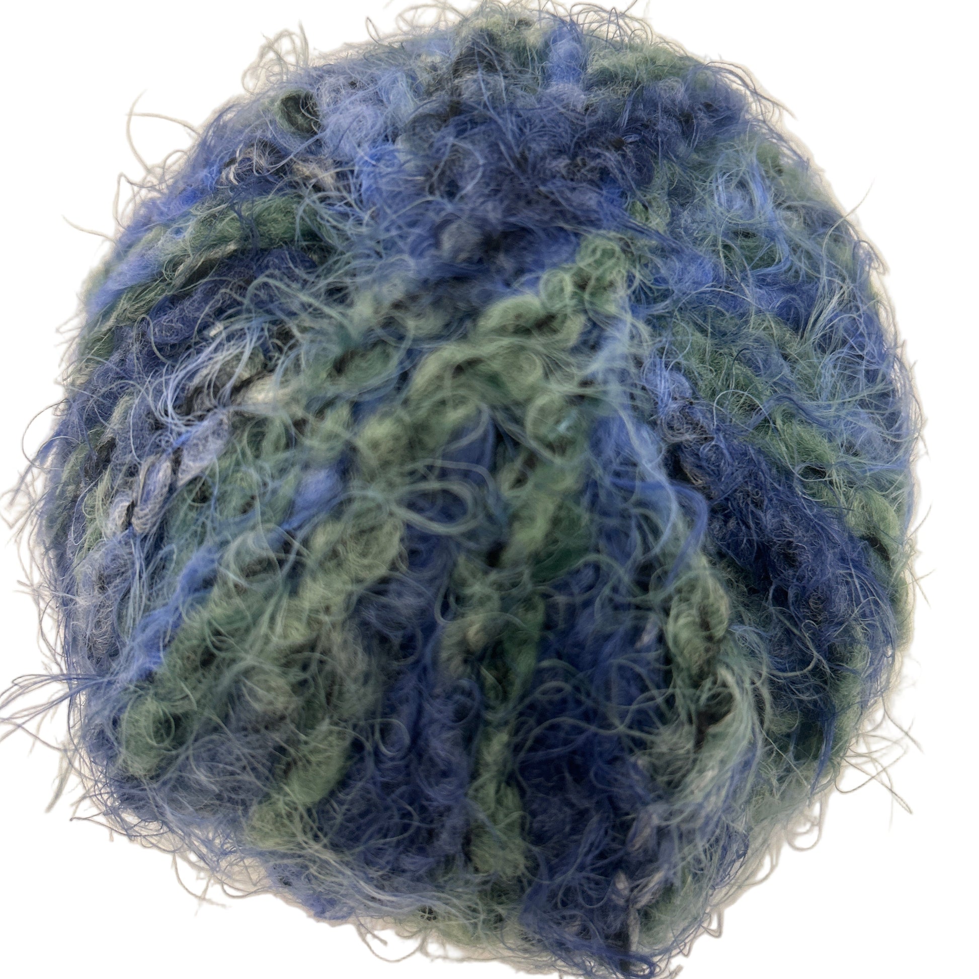 Blue and green textured ball on a white background