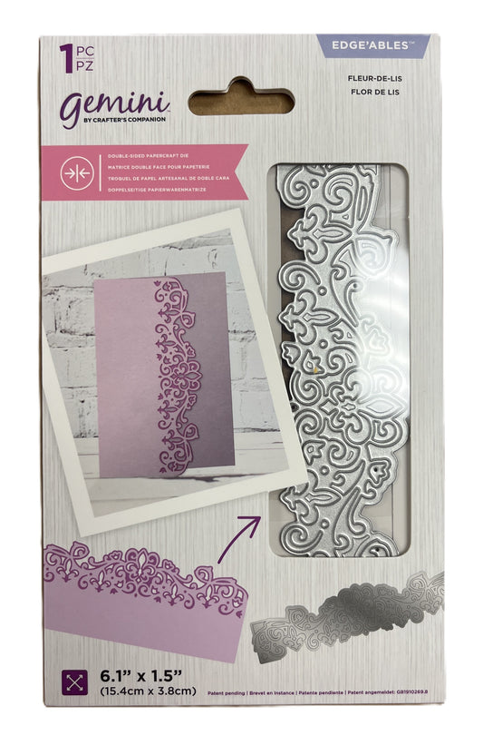 Packaging of Gemini Edgeables metal die with decorative elements on a white background