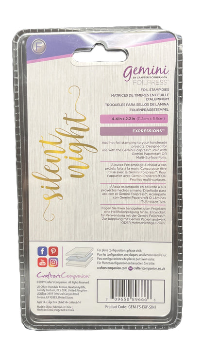 Packaging of Gemini Expressions silent night nail foil with brand details.