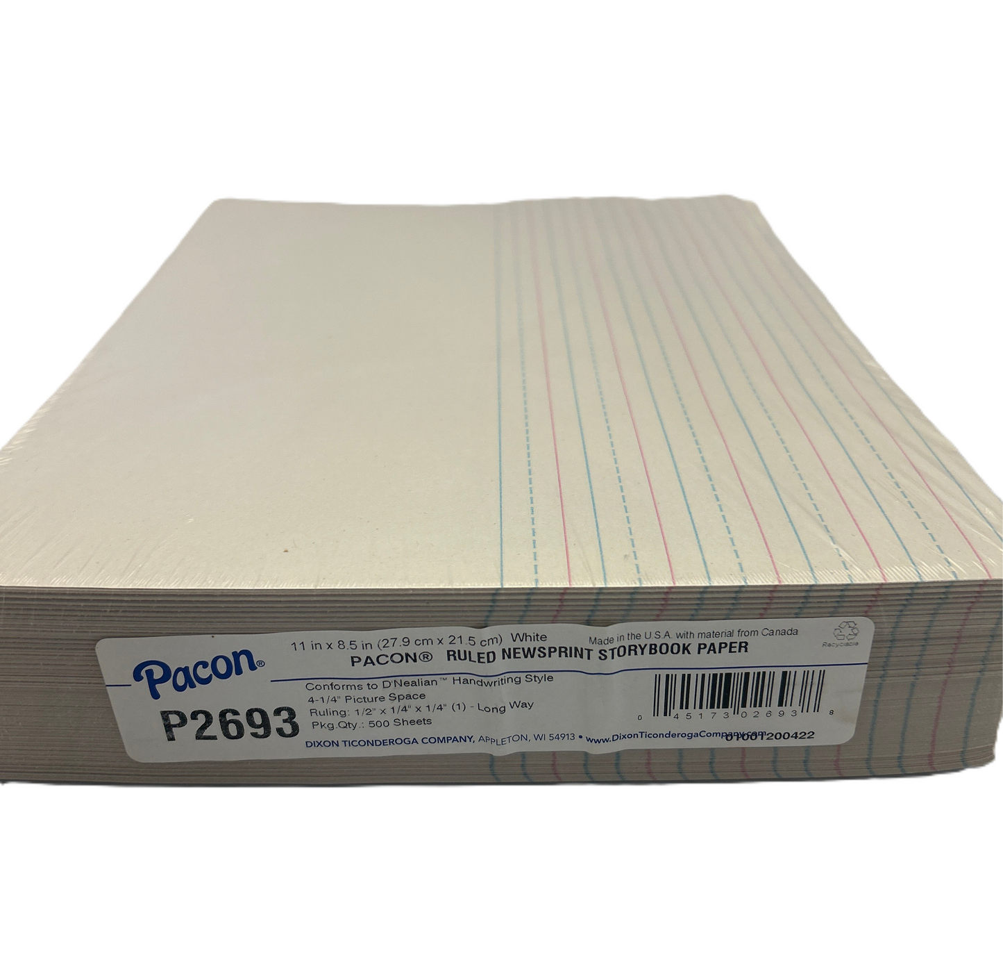 Stack of ruled notebook paper with Pacon branding on a white background