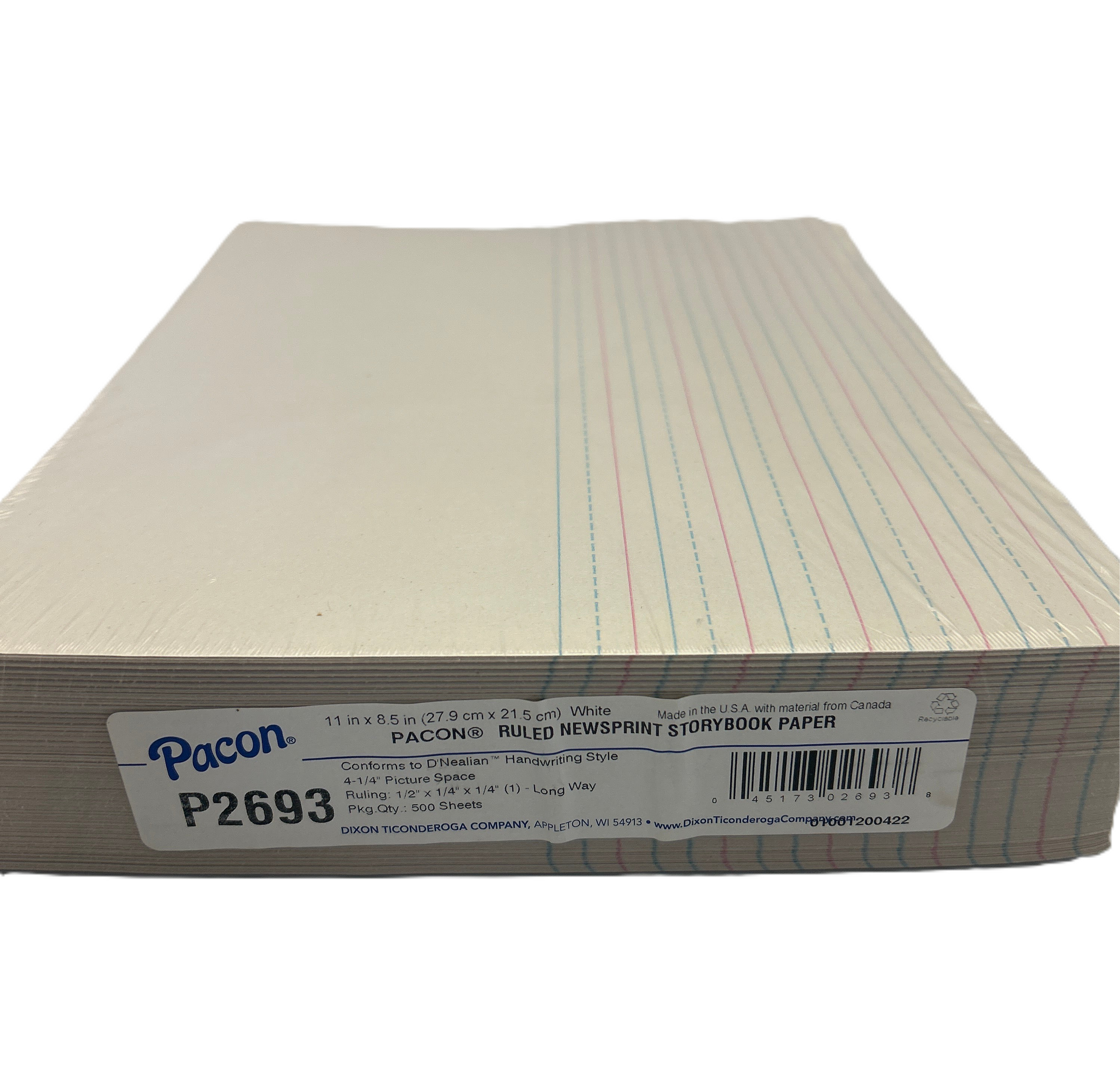 Stack of ruled notebook paper with Pacon branding on a white background