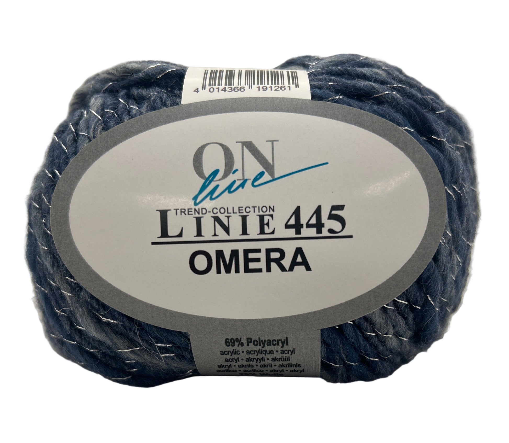 Blue yarn ball with a label on a white background