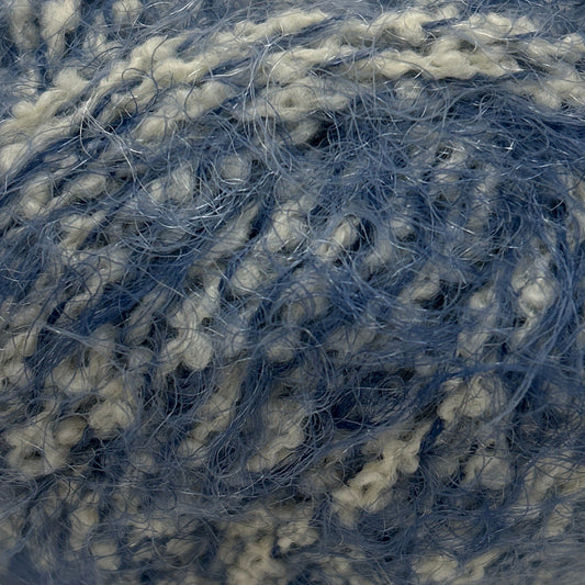 Close-up of blue and white yarn strands