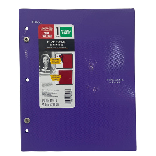 Purple Five Star binder with label on a white background