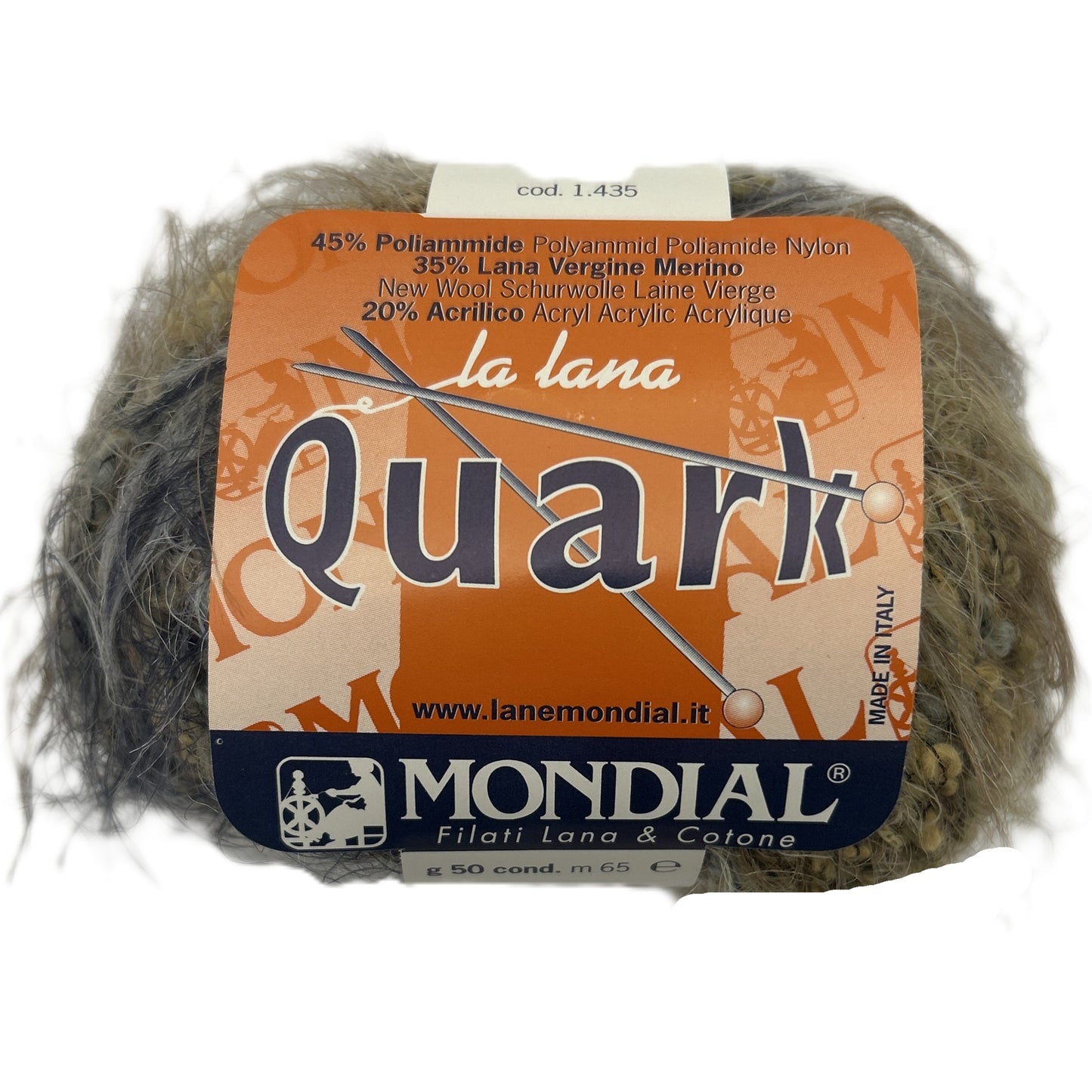 Ball of yarn with 'Quark' label on a white background