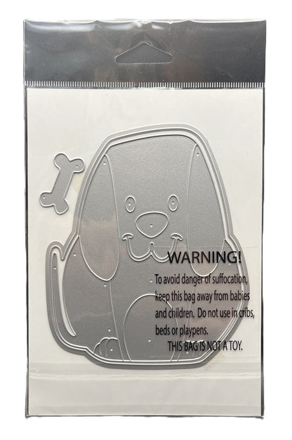 Clear plastic bag with a dog design and warning text on a white background