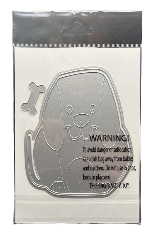 Clear plastic bag with a dog design and warning text on a white background